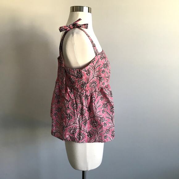 J.Crew Collection Shoulder Tie Empire Blouse Ratti Coral Vines Print Pink XL NWT - Picture 4 of 11